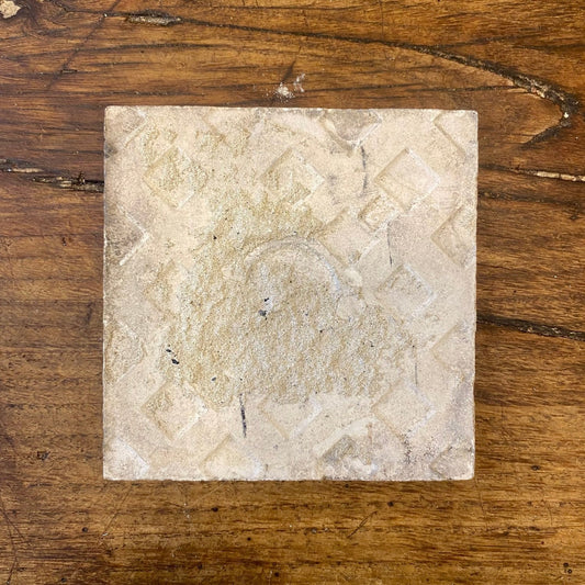 French Vintage Desvres Fleur-De-Lis Tile – 11 × 11 cm