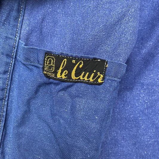 French Vintage Blue Work Jacket “Le Cuir” – Size S