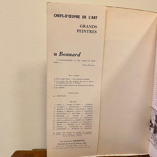 Inside page of the Bonnard booklet with contents and issue number 39