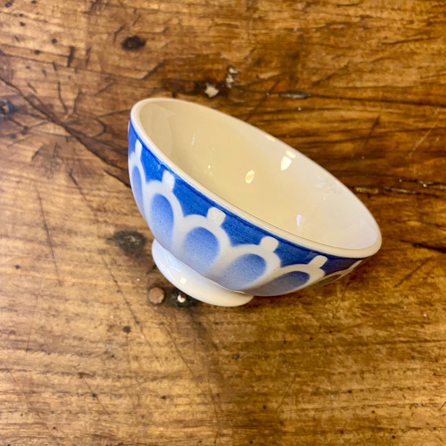 Vintage French Café au Lait Bowl – Blue Geometric