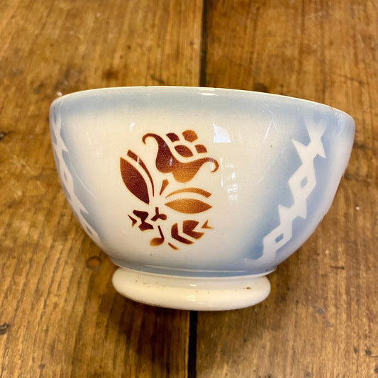 French vintage café au lait bowl – blue geometric floral