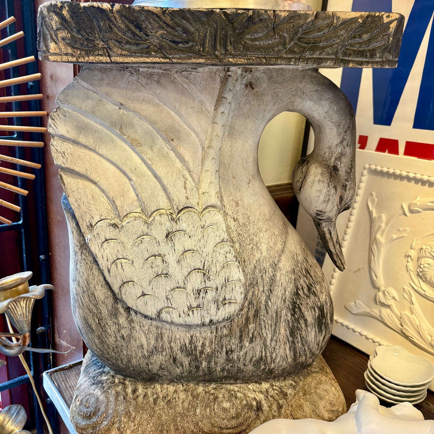 Vintage Carved Swan Side Table – 60 cm