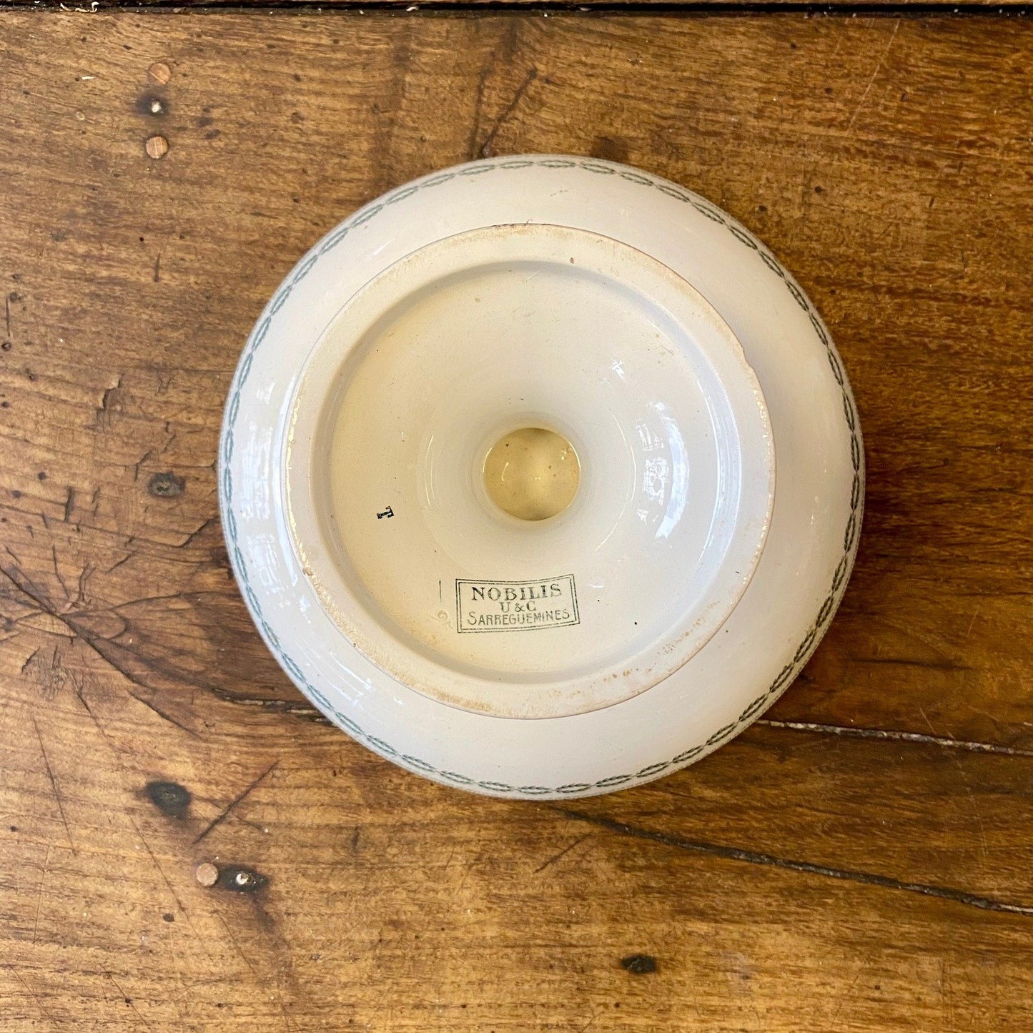 Vintage Sarreguemines Pedestal Dish – Nobilis Green