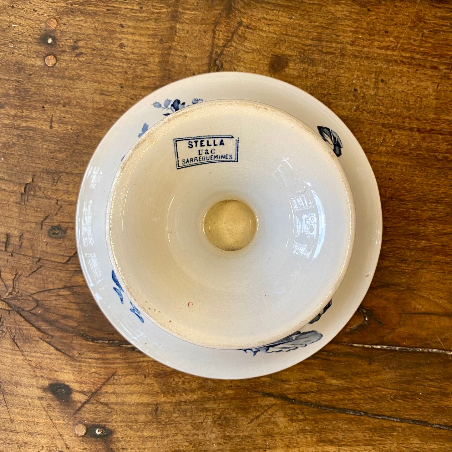 Vintage Sarreguemines Pedestal Dish – Stella Blue Floral