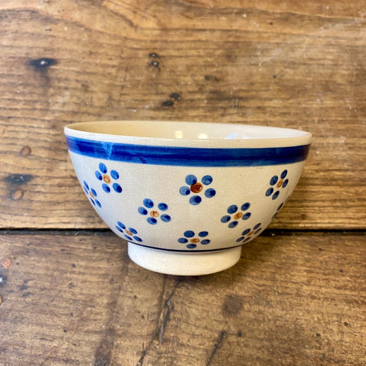 French Vintage Café Au Lait Bowl – Blue Floral Decor – 14 × 8 cm