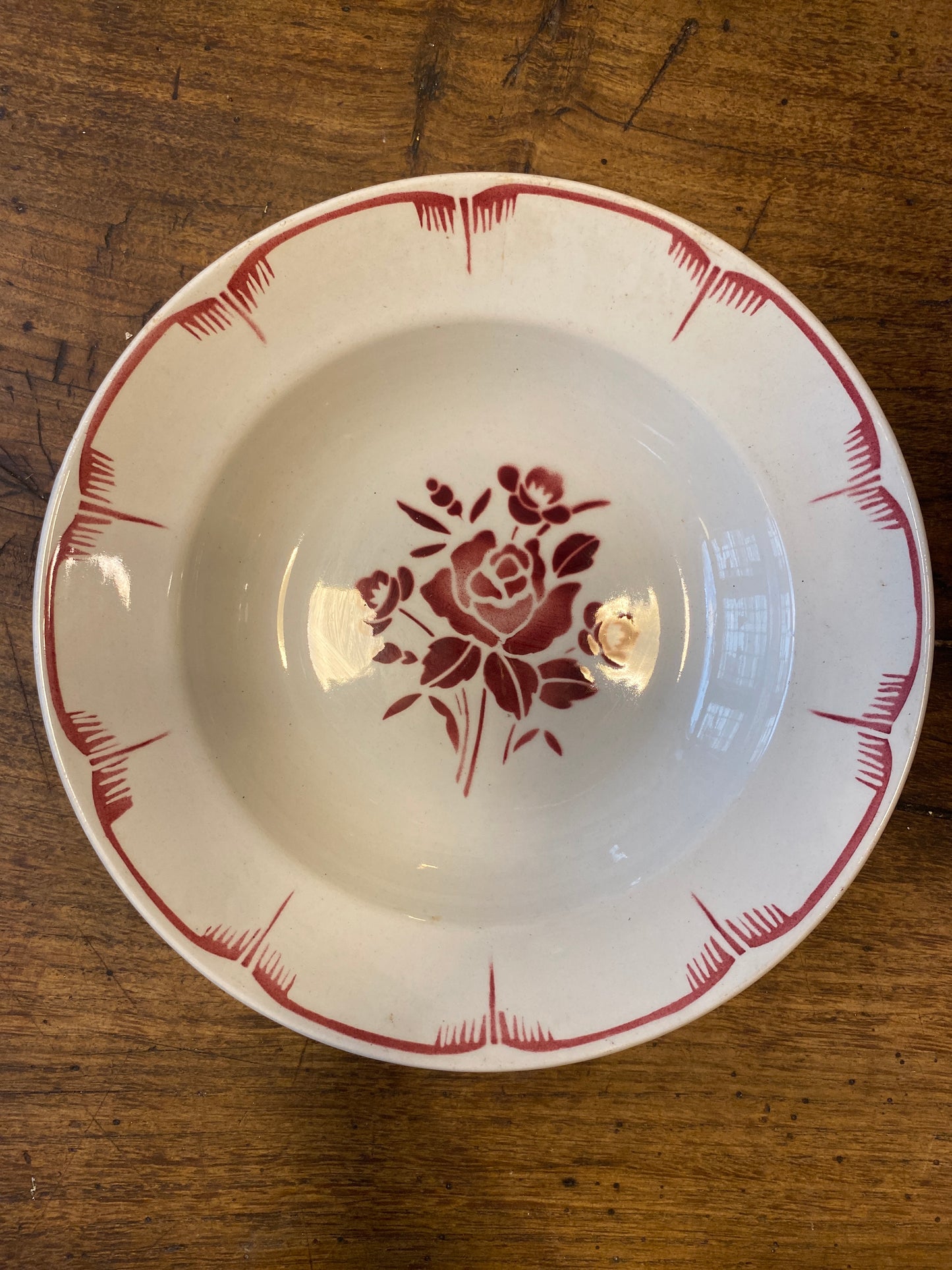 Vintage French Red Rose Soup Bowl