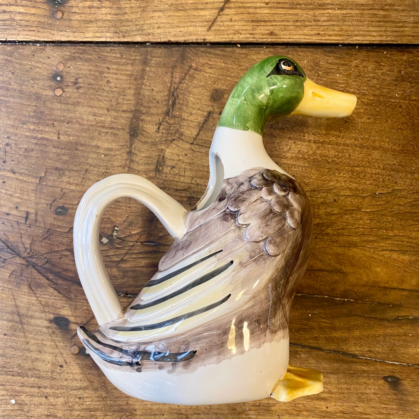 French Vintage Mallard Duck Jug – Glazed Ceramic – 25 cm