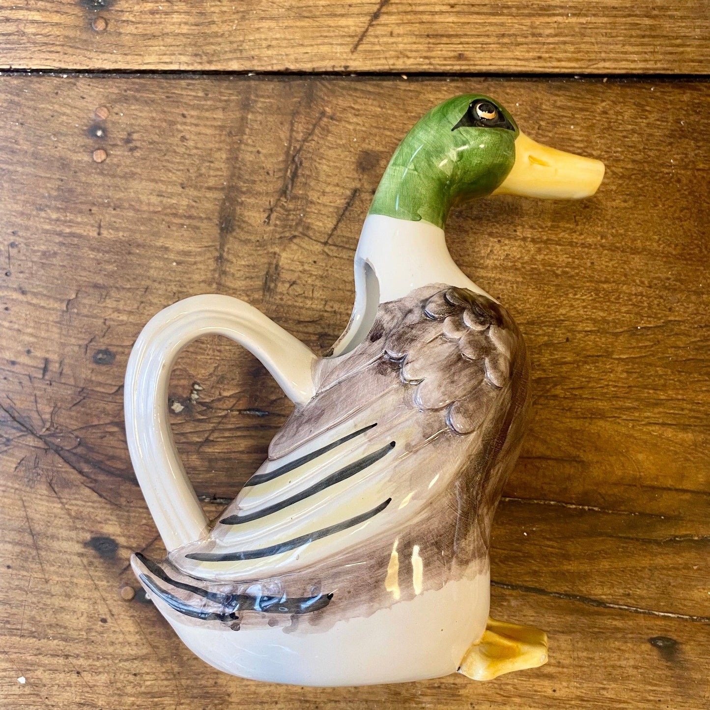 French Vintage Mallard Duck Jug – Glazed Ceramic – 25 cm