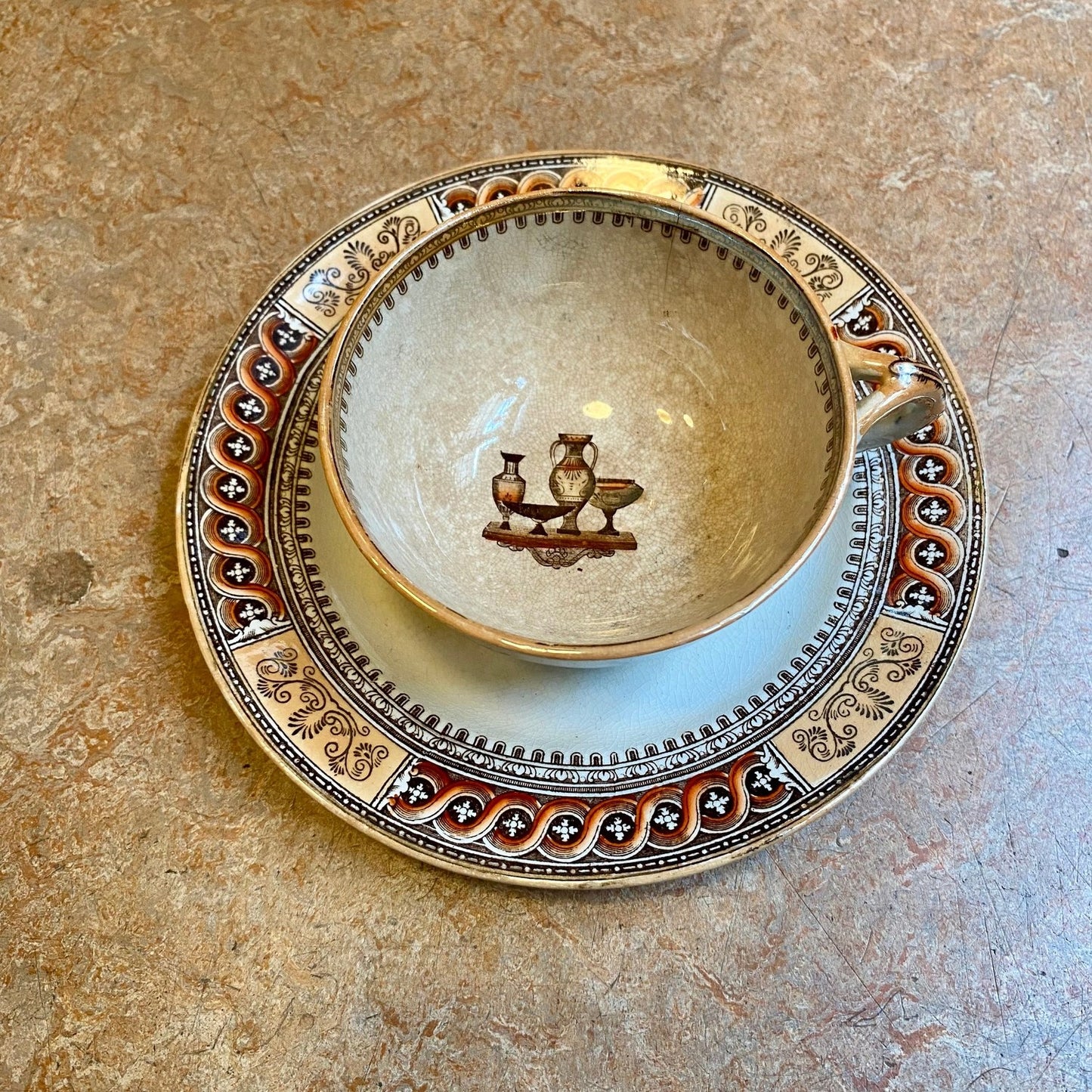 Antique English Etruscan Vases Tea Cup & Saucer – 16.5 cm - Ena