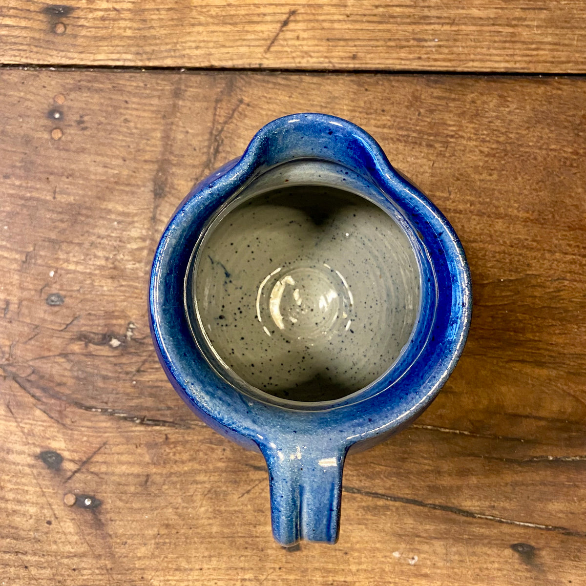 Vintage Blue Glazed Ceramic Pitcher