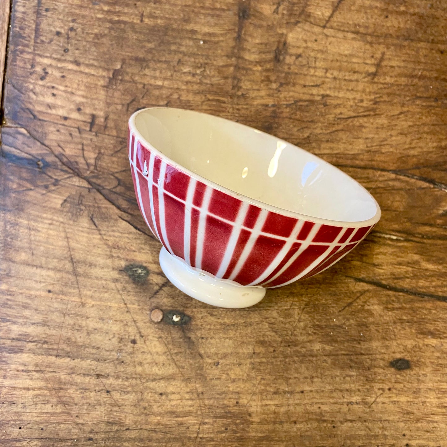 Vintage French Digoin Café au Lait Bowl – Red Stripes