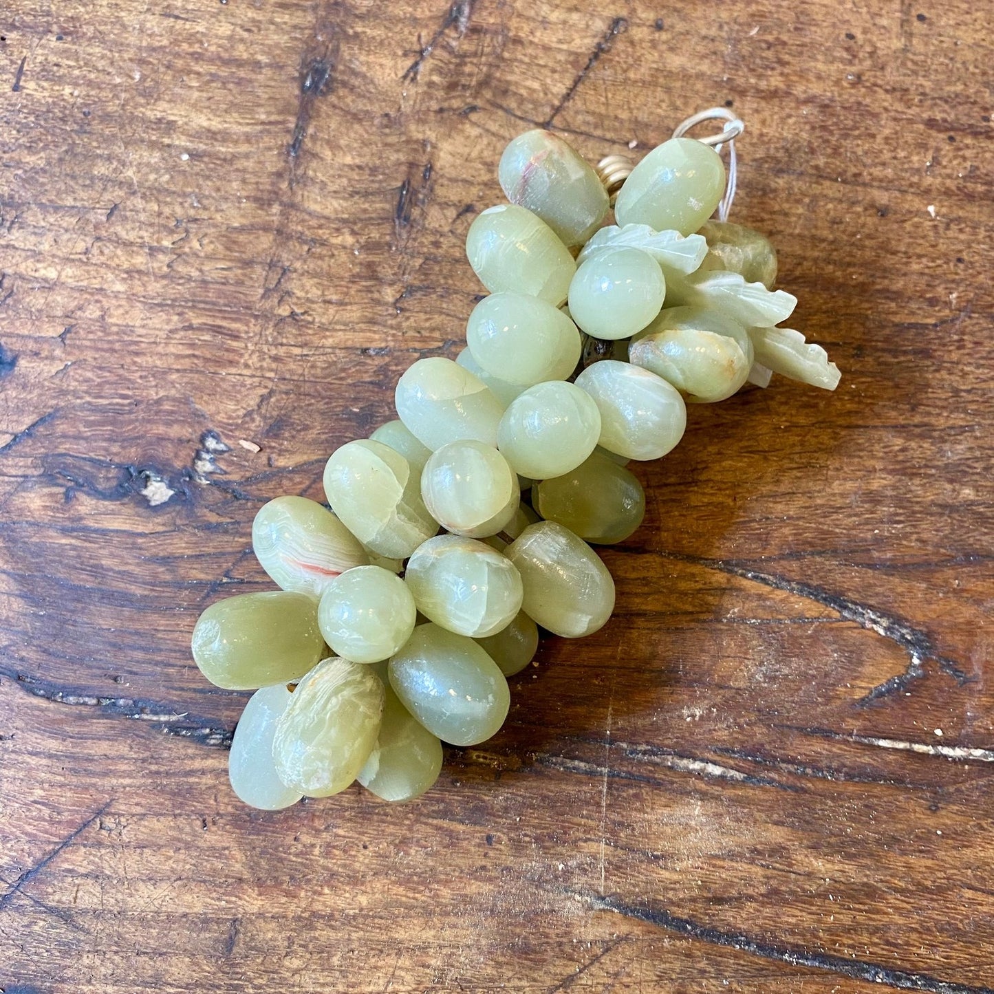 French Vintage Alabaster Grape Cluster – Pale Green Stone – 19 cm