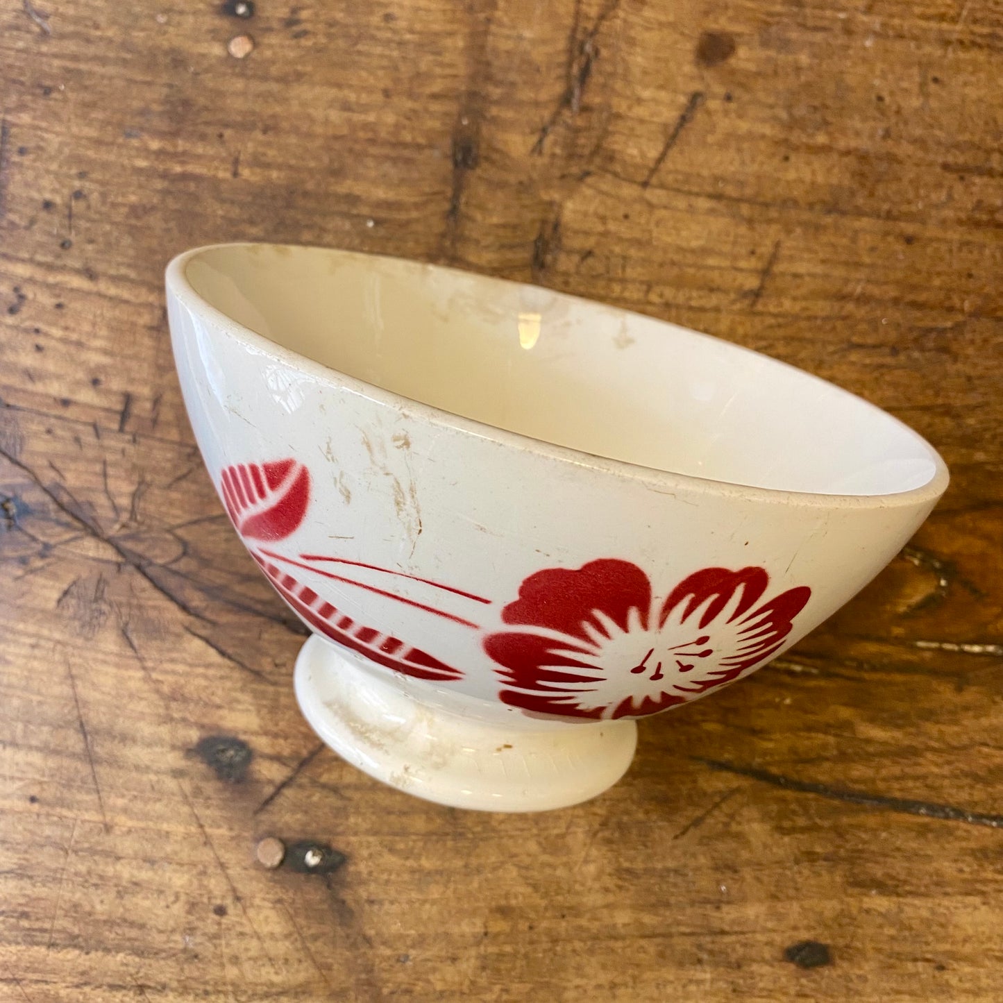Vintage French Digoin Café au Lait Bowl – Red Floral