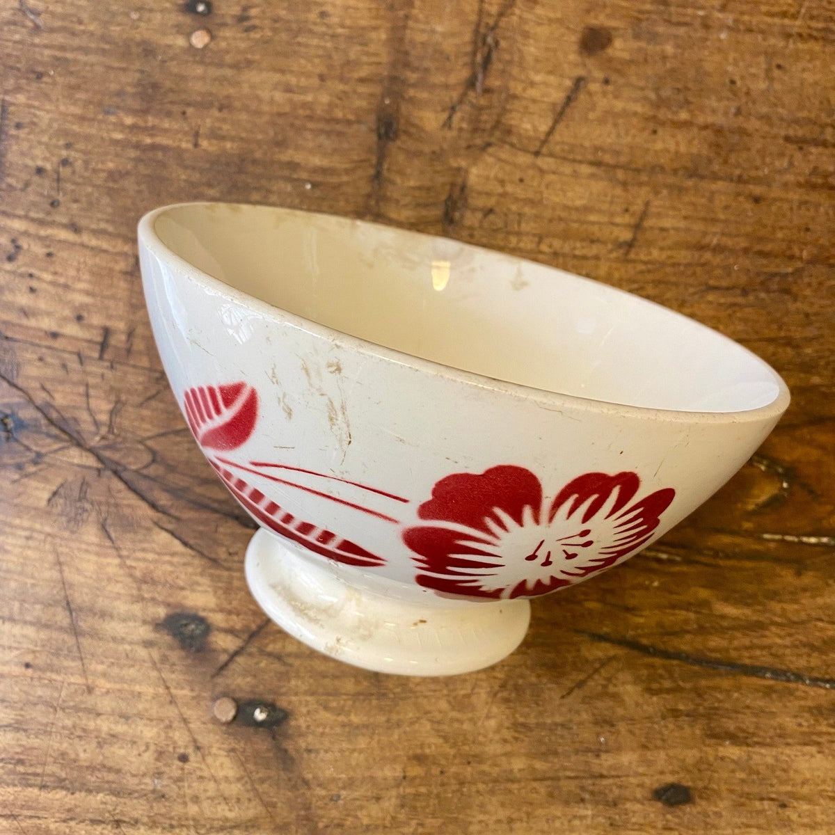 Vintage French Digoin Café au Lait Bowl – Red Floral