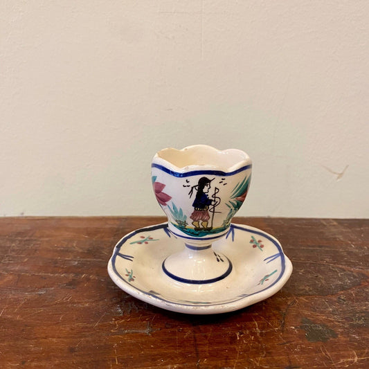 HB Quimper egg cup with hand-painted figure