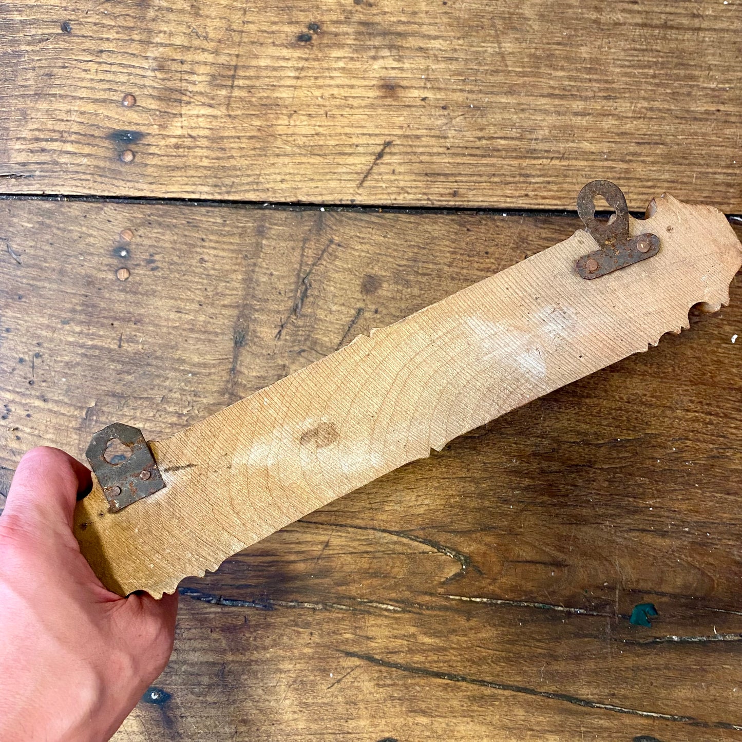Vintage French Wooden Wall Rack with Two Pegs