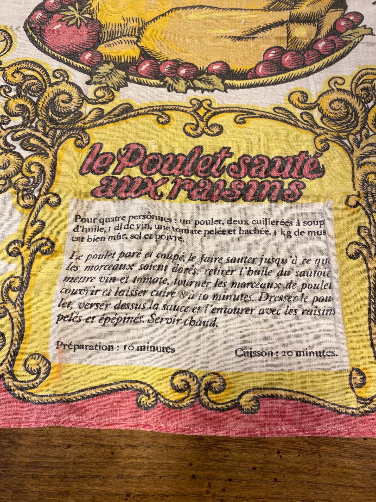 French Vintage Recipe Tea Towel – Le Poulet Sauté aux Raisins