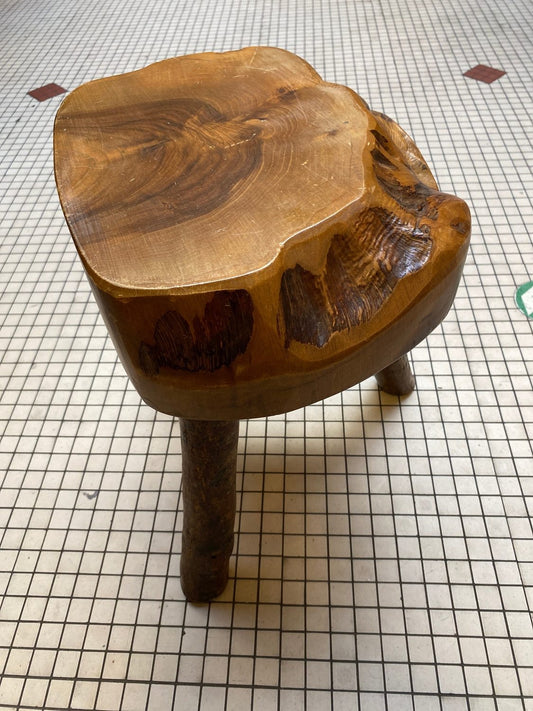 Rustic French Brutalist Wooden Stool