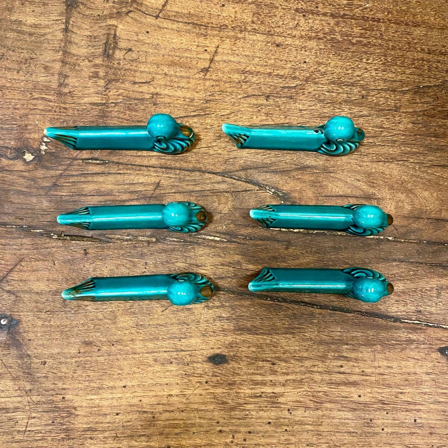 Pattern: Set of 6 Vintage French Turquoise Knife Rests – Duck Design – Curiosité Göteborg | Fransk vintageinredning från Curiosité