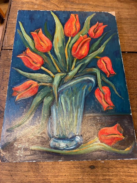 Pattern: Tulips in Vase – Vintage Painting 1995 – Curiosité Göteborg | Fransk vintageinredning från Curiosité