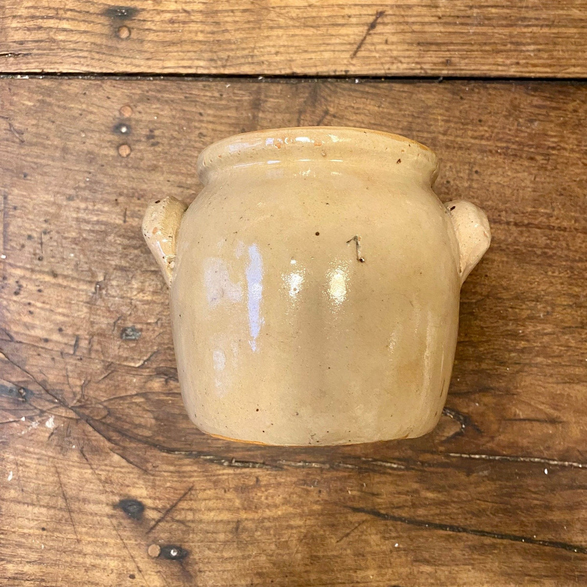 Vintage French Beige Stoneware Pot with Handles