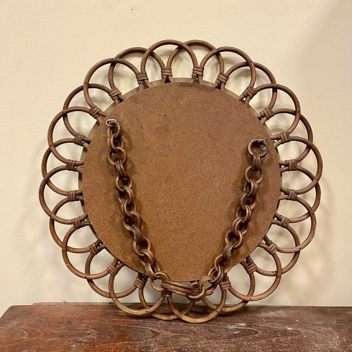 Vintage Round Rattan Mirror – Handmade