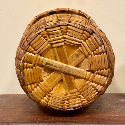 Vintage Italian Wicker Handbag with Bamboo Handle