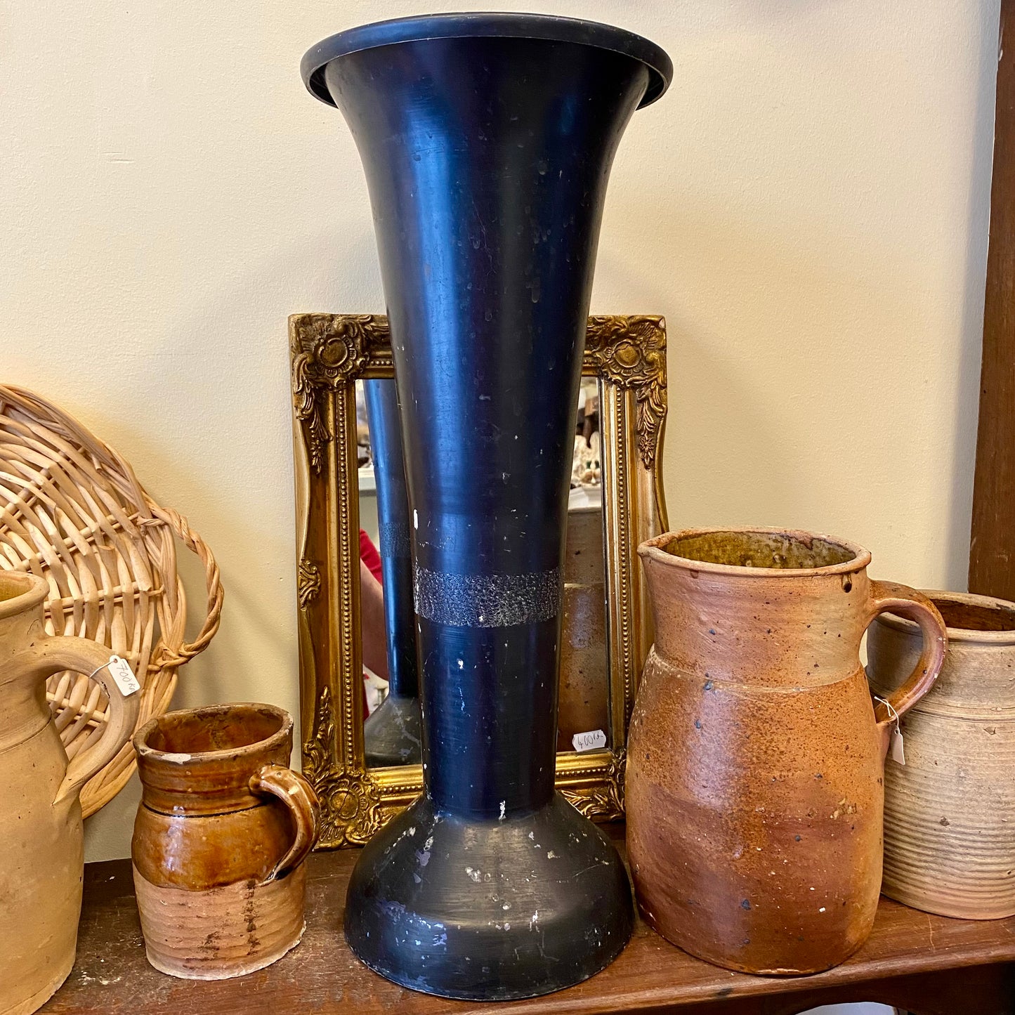 French Vintage Vase Fleuriste – Black Metal – 51 cm