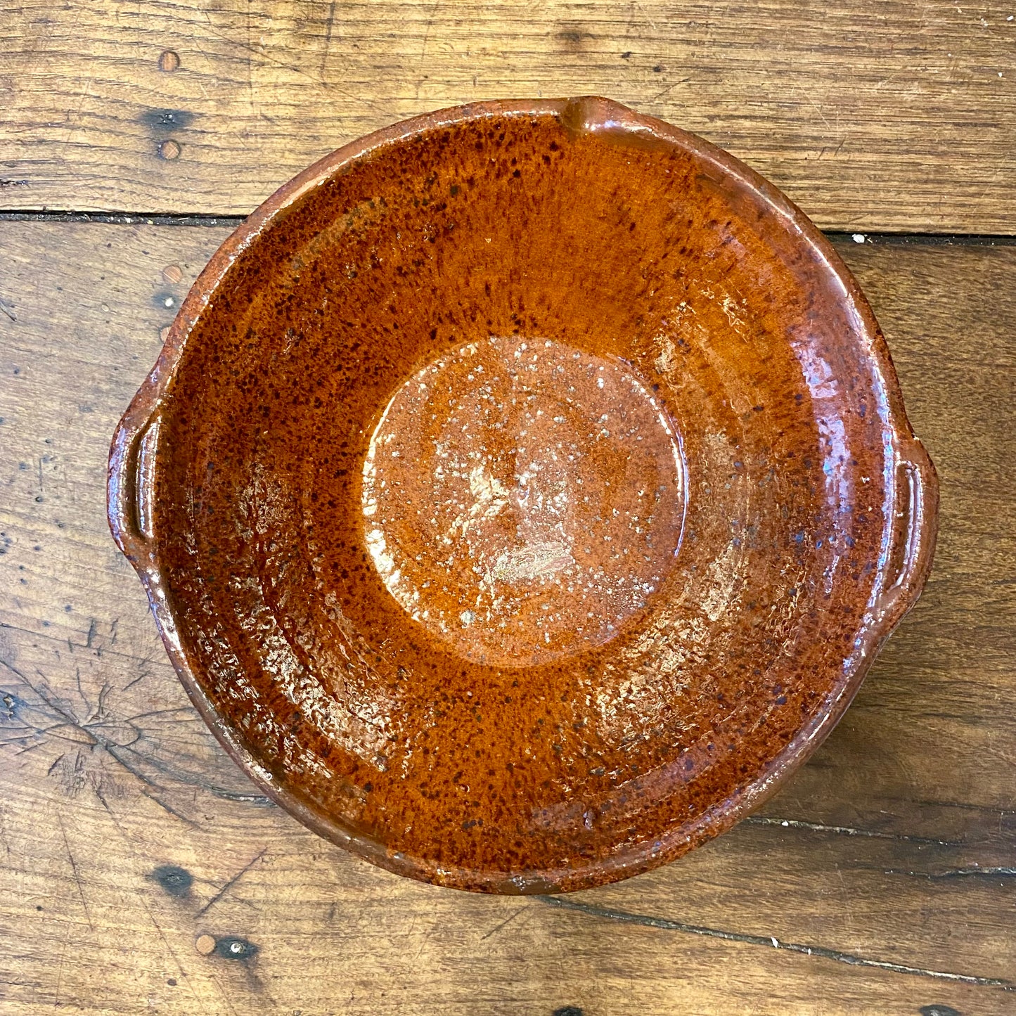 Vintage French Glazed Terracotta Bowl – 28 cm