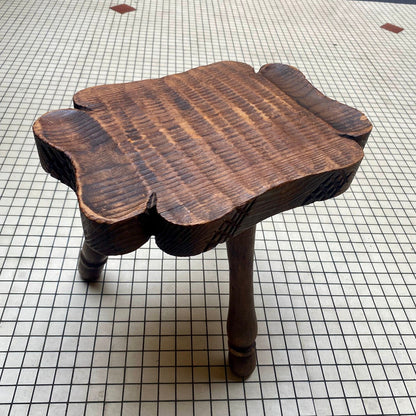 French Rustic Hand-Carved Milking Stool – 35 × 35 cm