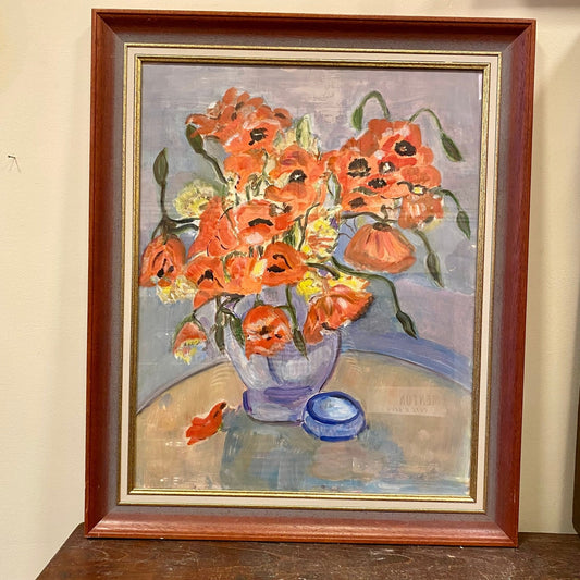 Vintage inramad blomstertavla – röda vallmor