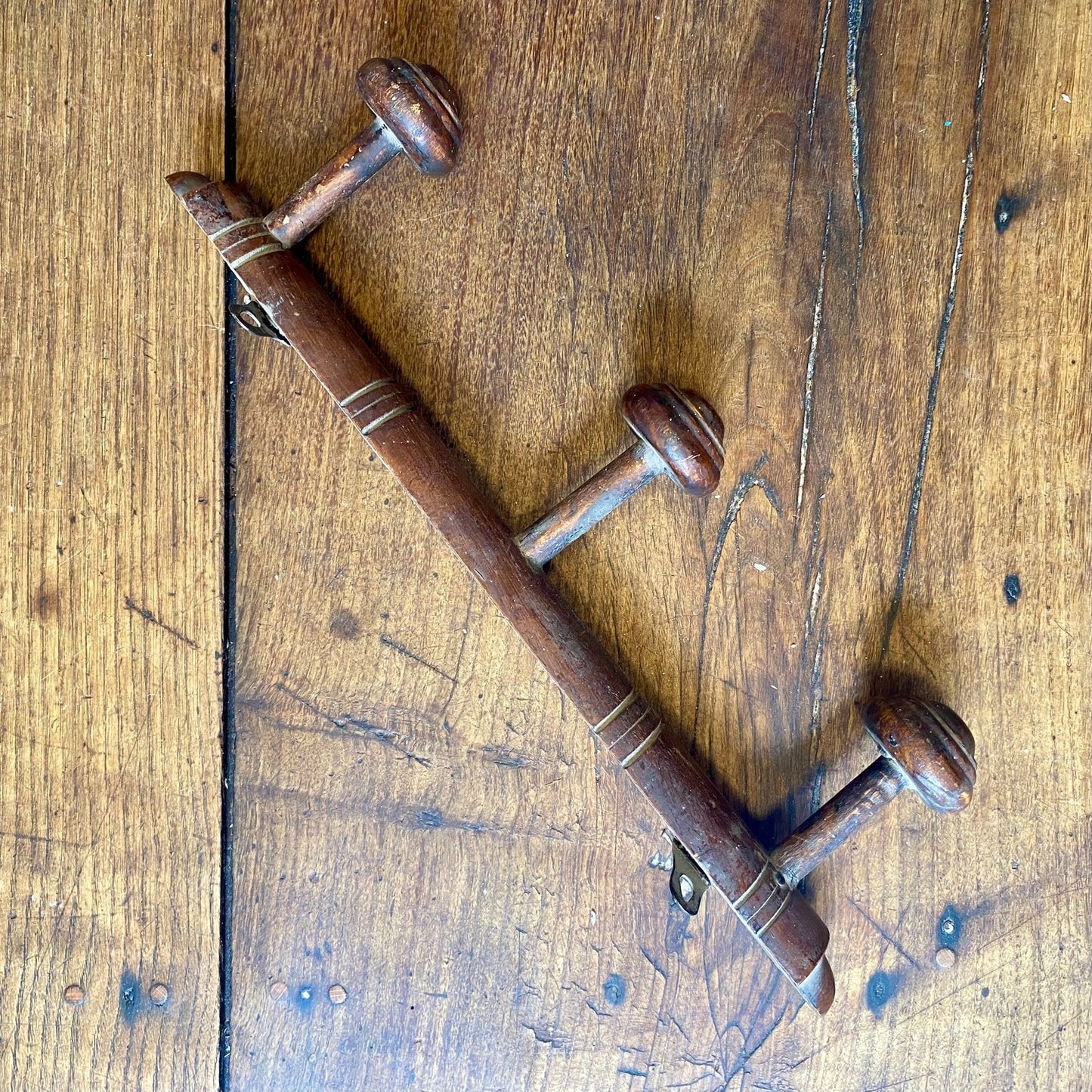 French Vintage Wooden Wall Hook Rack