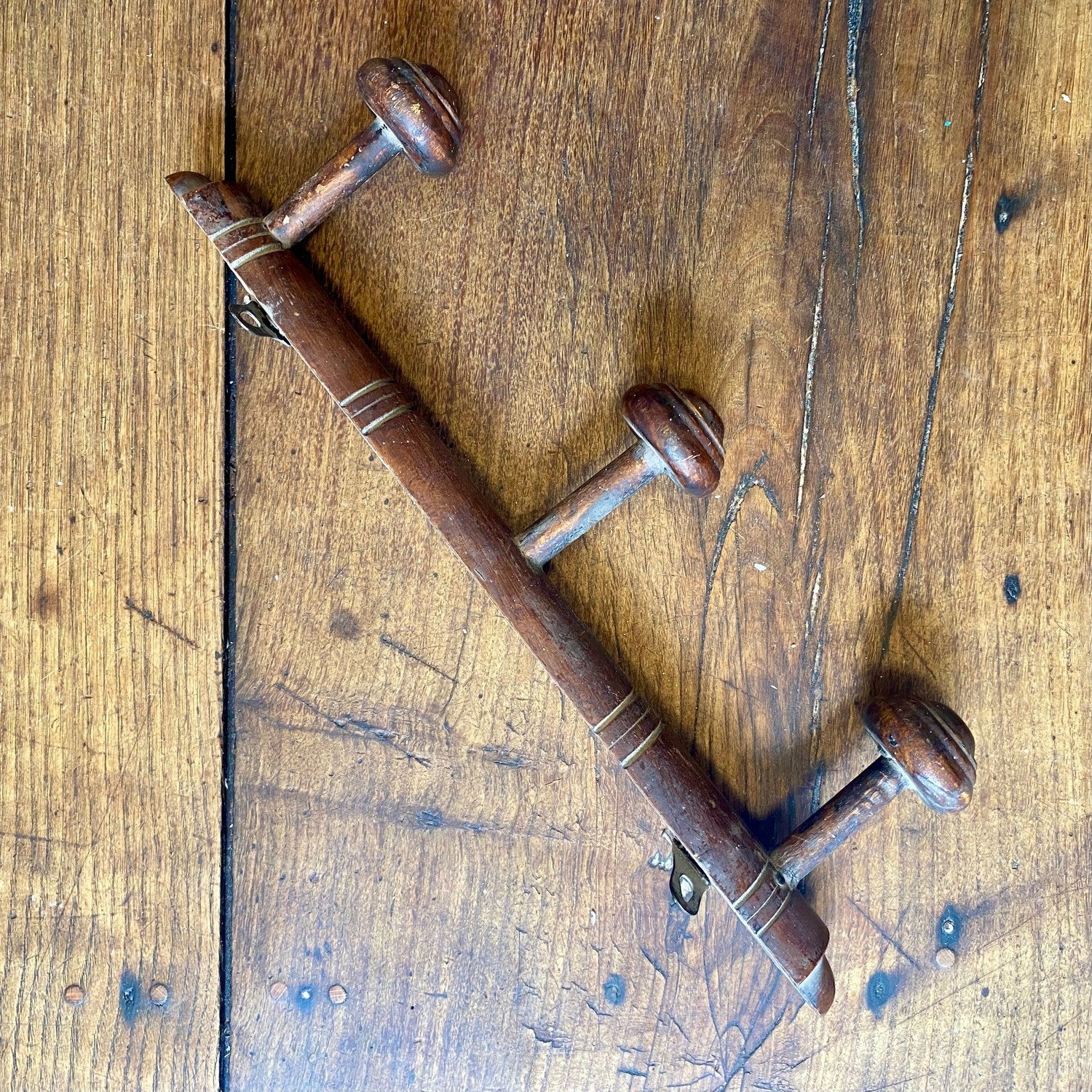 French Vintage Wooden Wall Hook Rack