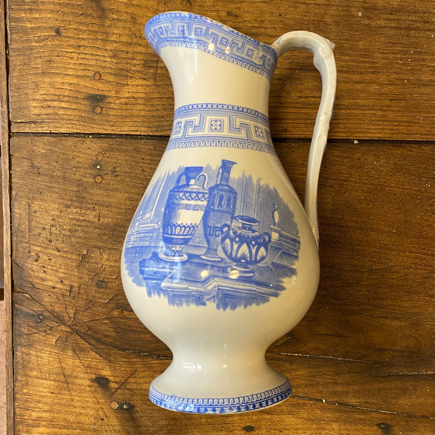 Antique Blue & White Etruscan Pitcher – 32 cm