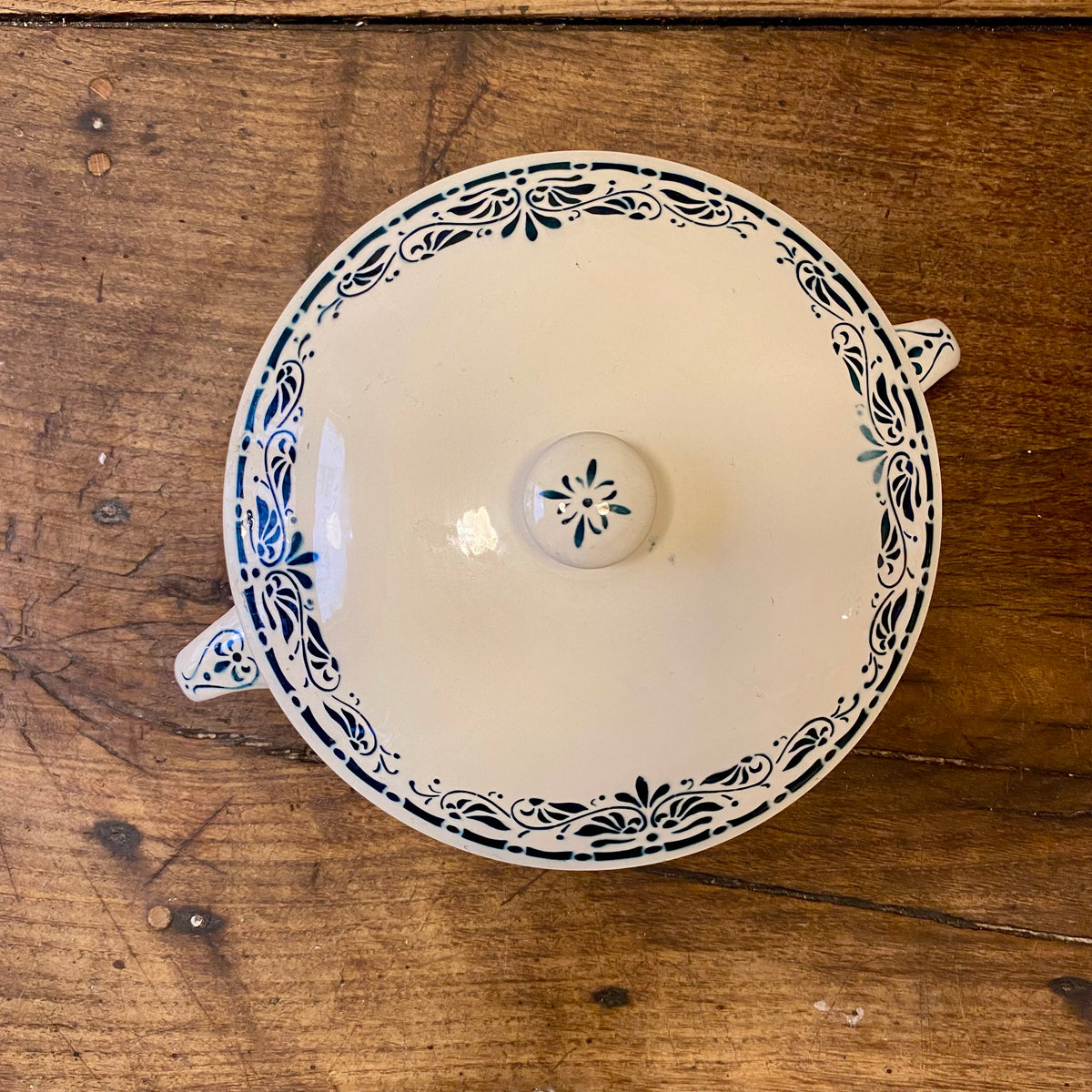 Vintage Badonviller Légumier – Blue-Green Floral Motif