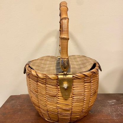 Vintage Italian Wicker Handbag with Bamboo Handle