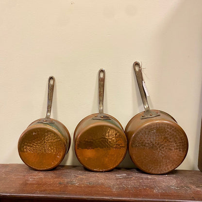 Vintage French Copper Saucepans – Set of Three