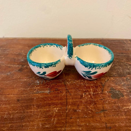 Double egg cup with speckled green rim, front view