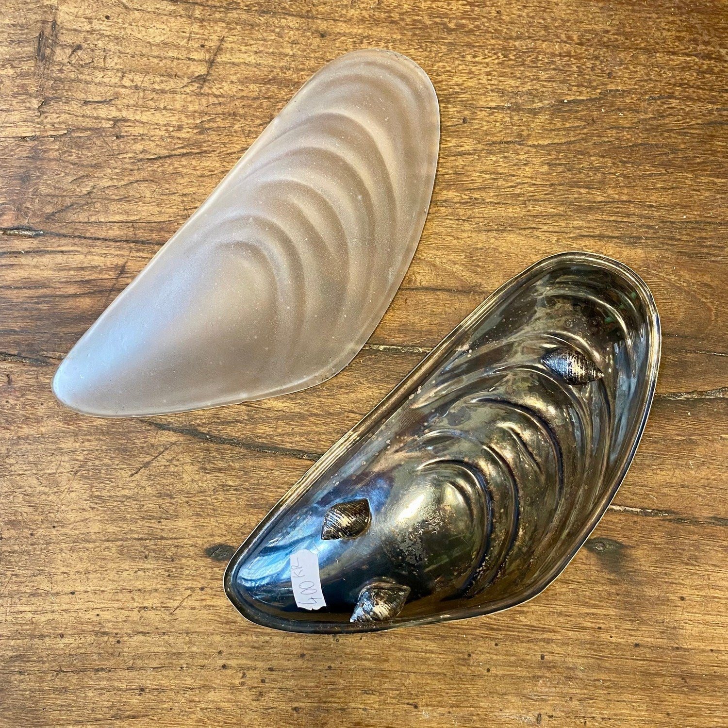 French Vintage Glass Mussel Dish With Silver-Plated Holder – 21 × 10 cm