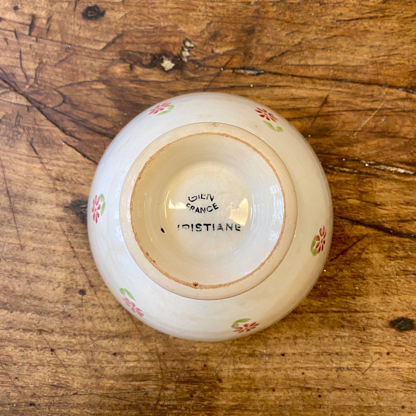 Vintage French Gien Café au Lait Bowl – Red & Green Floral