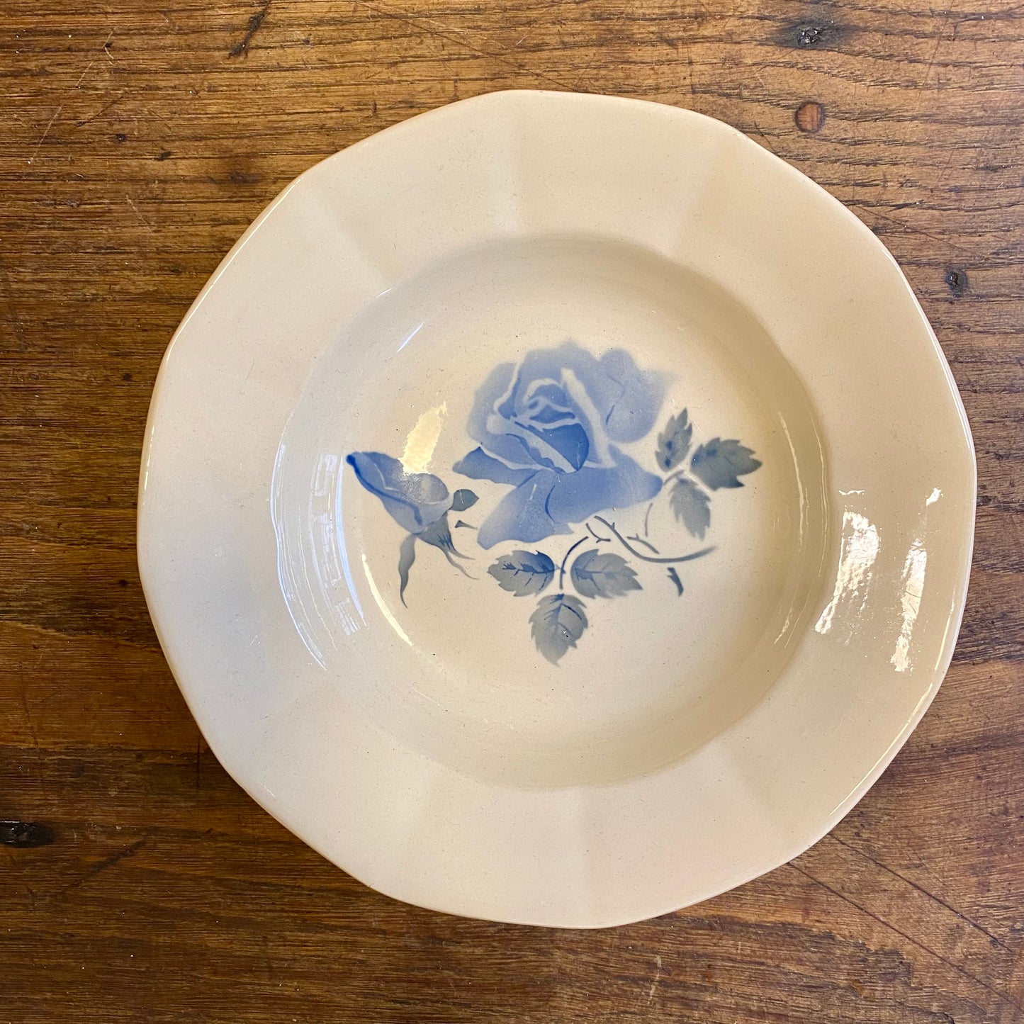 Vintage Digoin Sarreguemines Shallow Bowl – Blue Rose