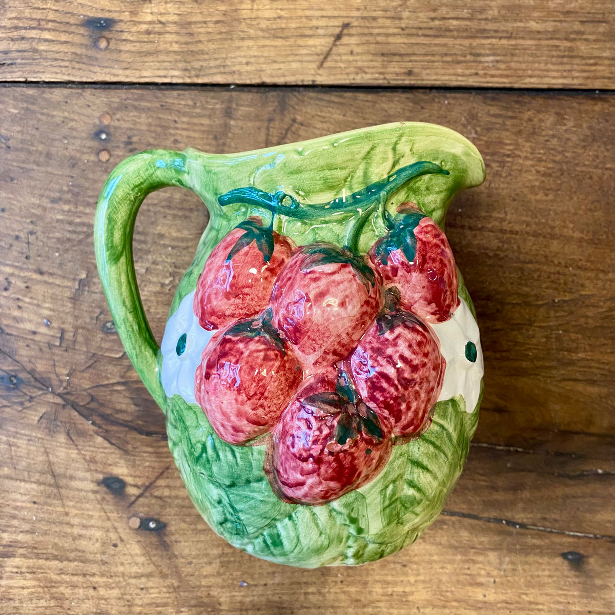 Vintage Strawberry Majolica Pitcher – 18 cm