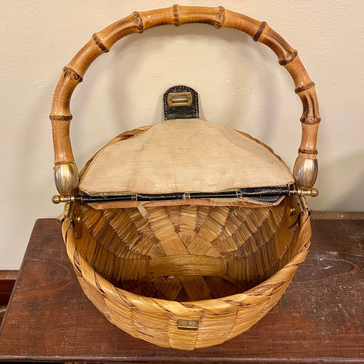 Vintage Italian Wicker Handbag with Bamboo Handle