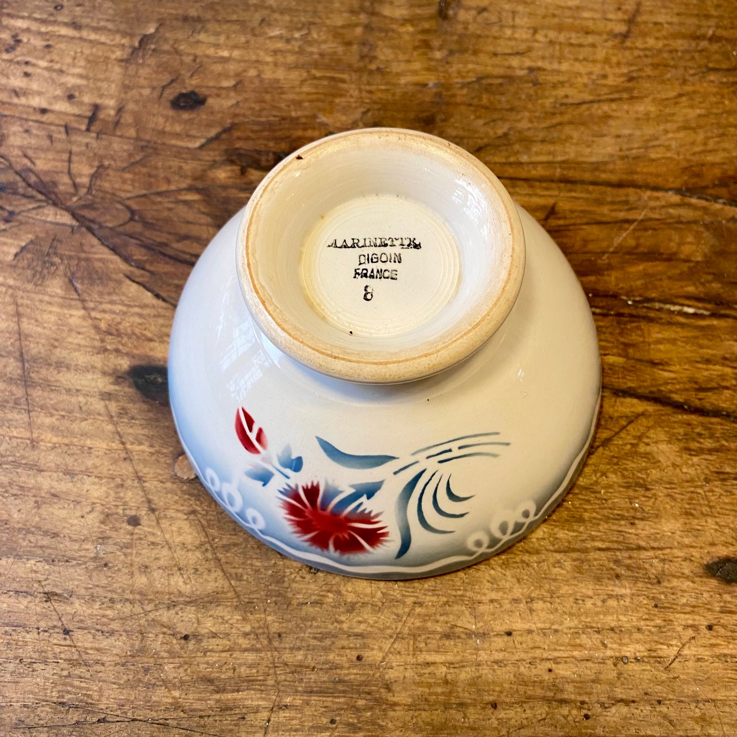 Vintage French Digoin Café au Lait Bowl – Blue & Red Floral