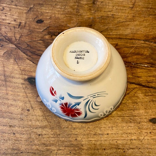 Vintage French Digoin Café au Lait Bowl – Blue & Red Floral