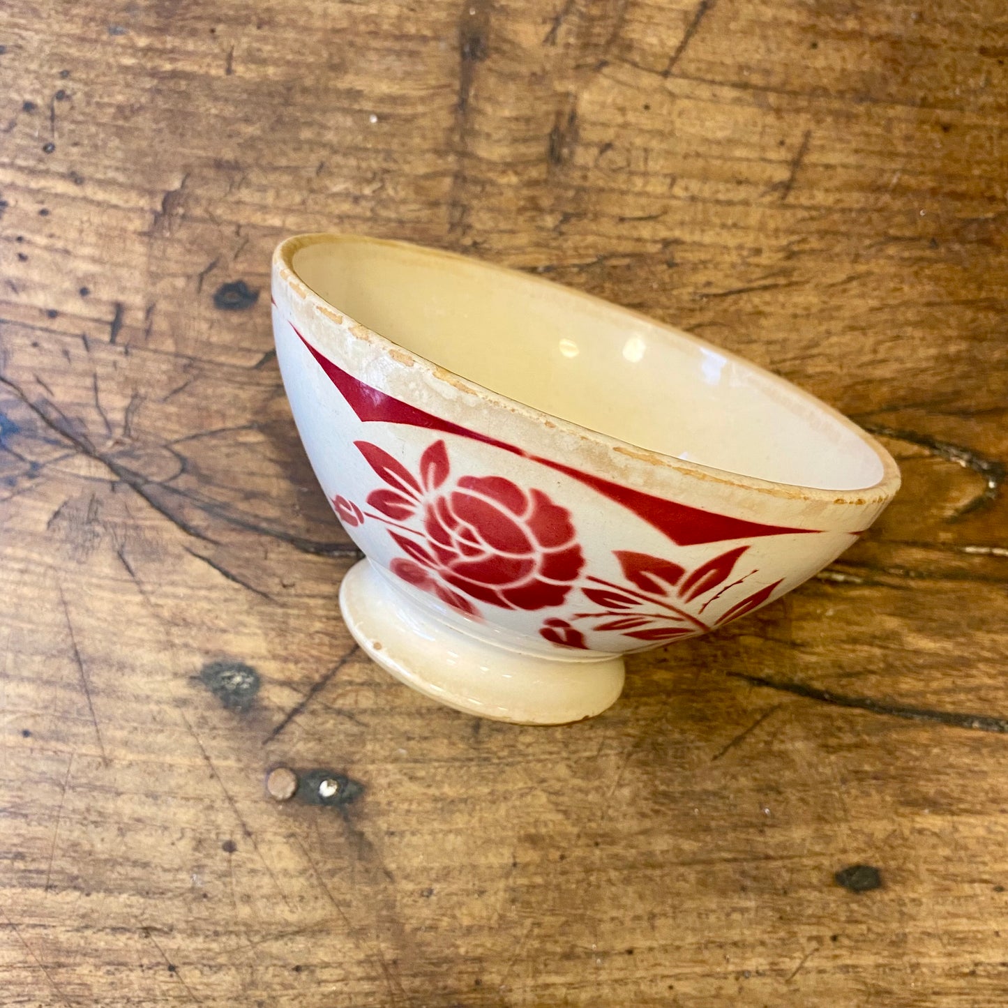Vintage French Digoin Café au Lait Bowl – Red Floral