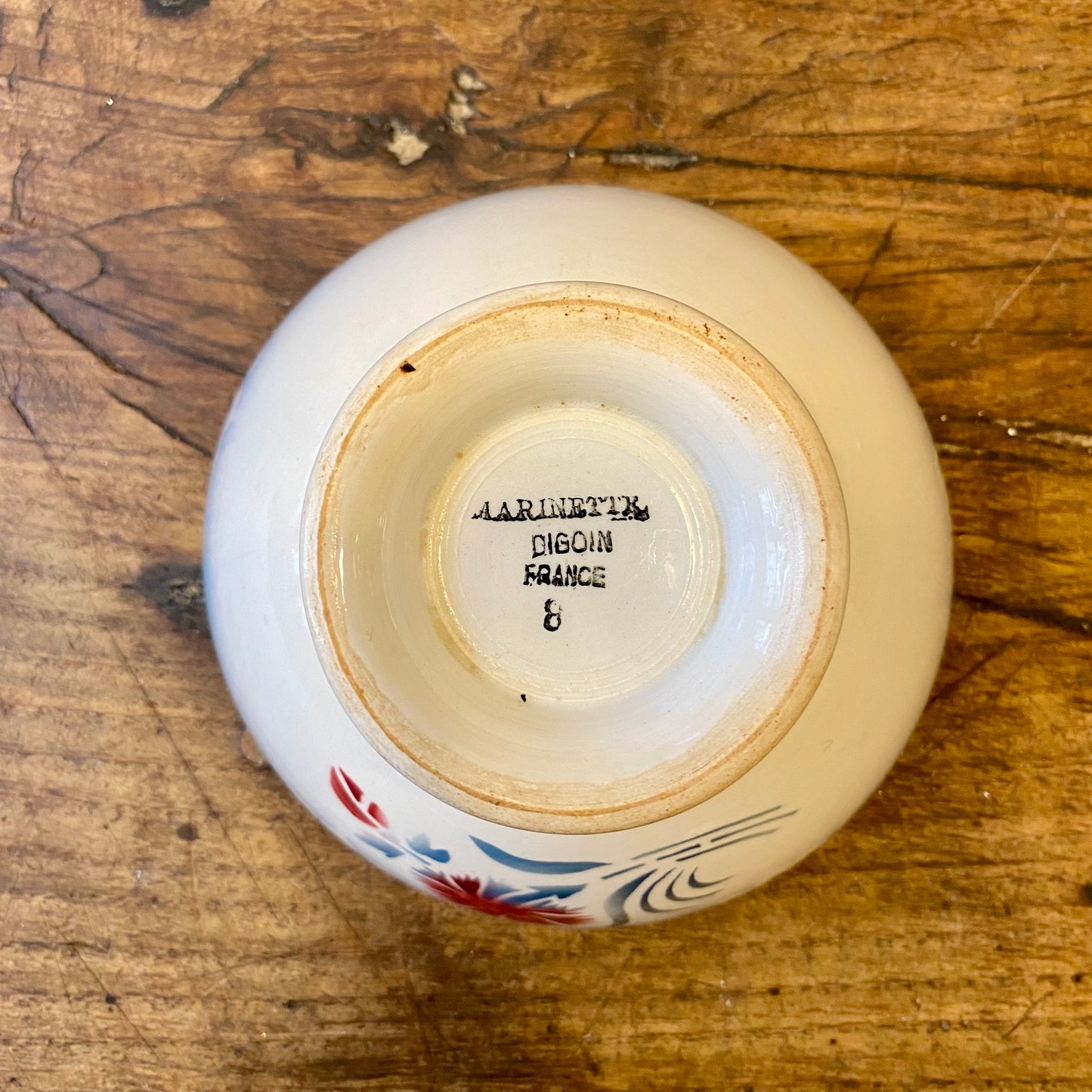 Vintage French Digoin Café au Lait Bowl – Blue & Red Floral