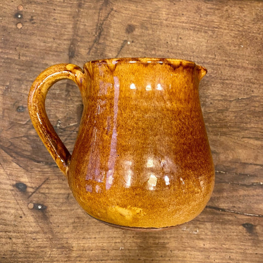 Vintage French Ochre Glazed Ceramic Pitcher