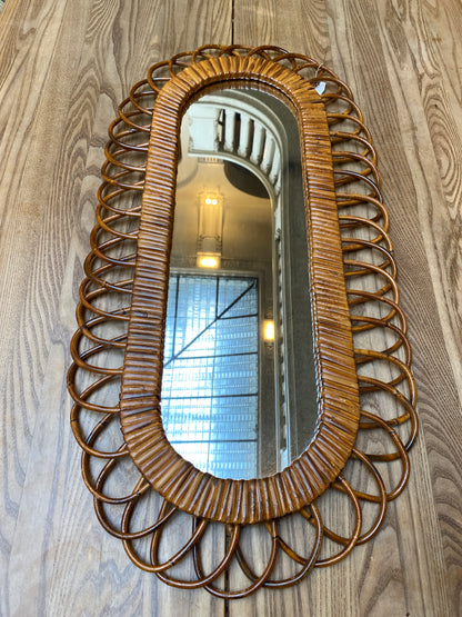 French Vintage Rattan Mirror
