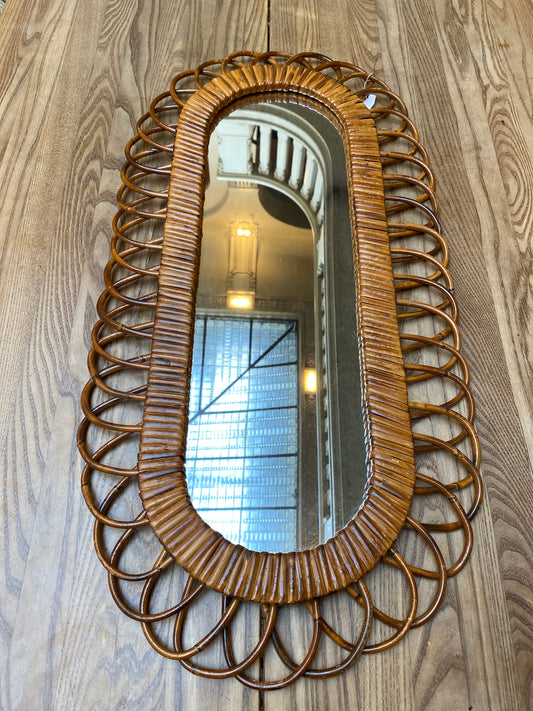 French Vintage Rattan Mirror
